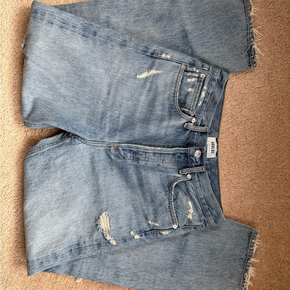 Agolde Light Blue Distressed 90’s High Rise Button Fly Jeans